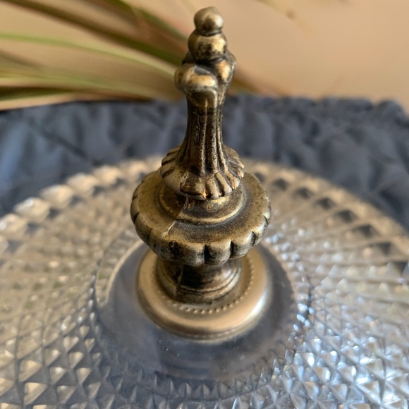Vintage Brass/Glass Diamond Point Compote Dish - Picture 6 of 10